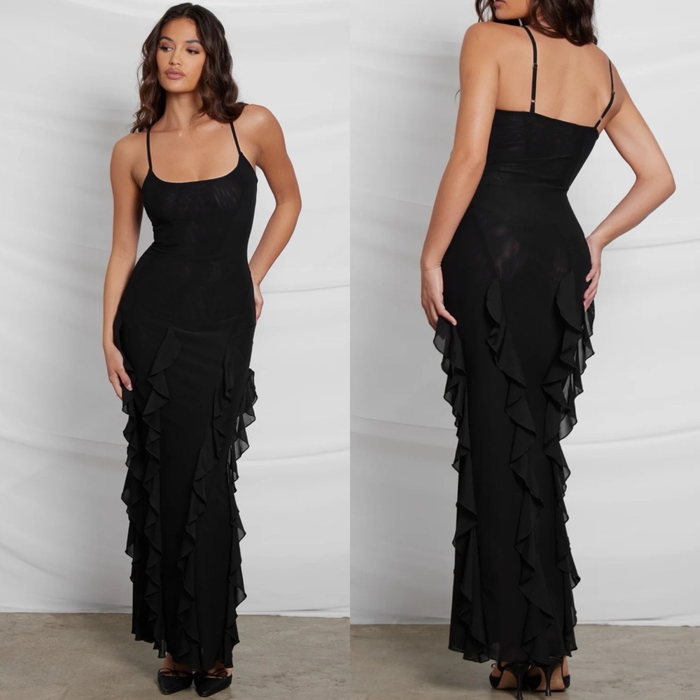 LEAU RODEO RUFFLE MESH MAXI DRESS